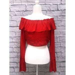 Off the shoulder long sleeve flowy crop top